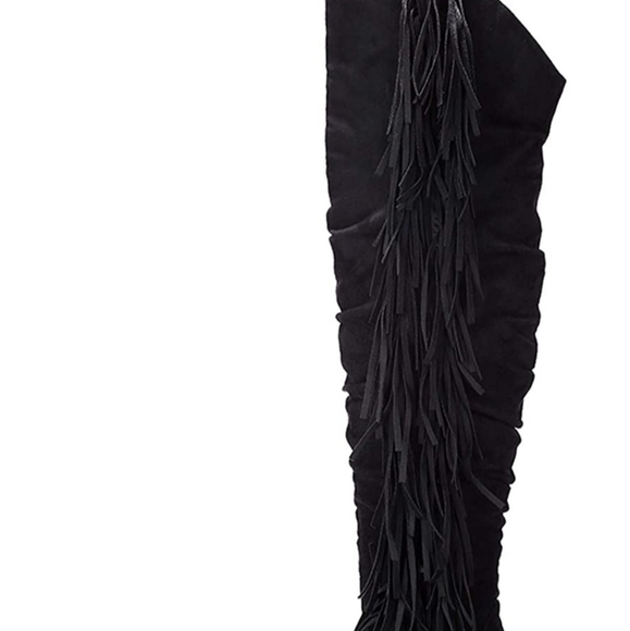 Thigh High Suede Fringe Boots - Picture 2 of 3